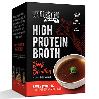 wholesome provisions, protein beef broth, protein sipping broth, collagen broth