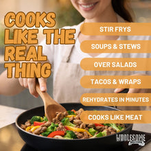 plant based beef, vegan beef, shelf stable protein, tvp, texture vegetable protein, plant based meat, just like beef