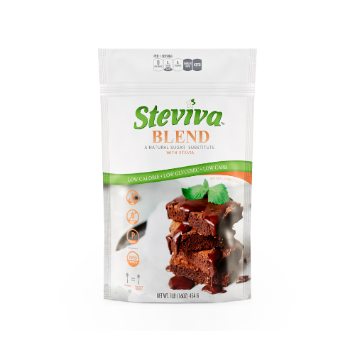 Package of Steviva Blend Erythritol & Stevia Blend, a natural low-calorie sweetener blend combining erythritol and stevia for a sugar-free alternative