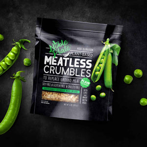 noble plate meatless crumbles, vegan meat, tvp, texture vegetable protein, textured pea protein, vegan ground meat replacement
