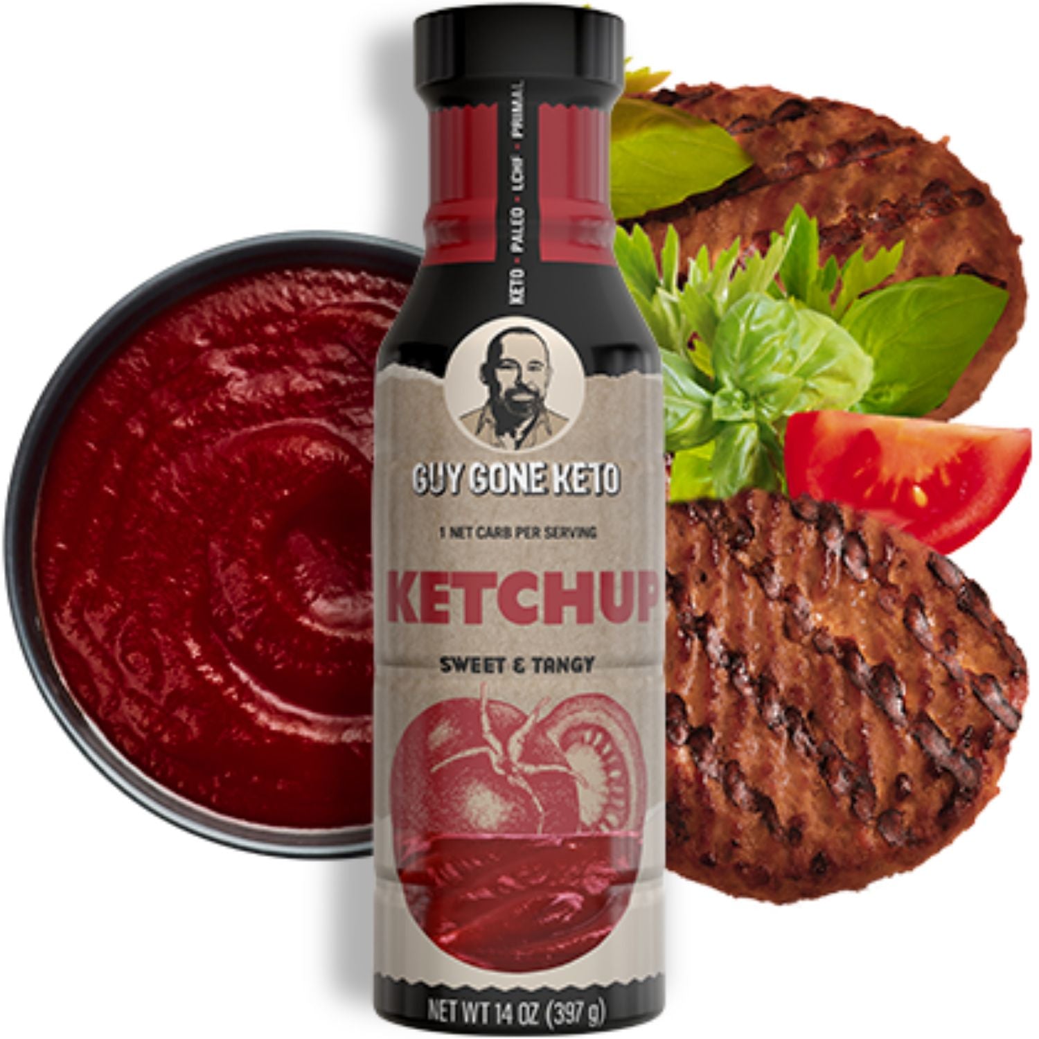 Guy Gone Keto Ketchup, 1G Net Carb, Vegan, Gluten Free with MCT Oil 1 Bottle | Wholesome Provisions